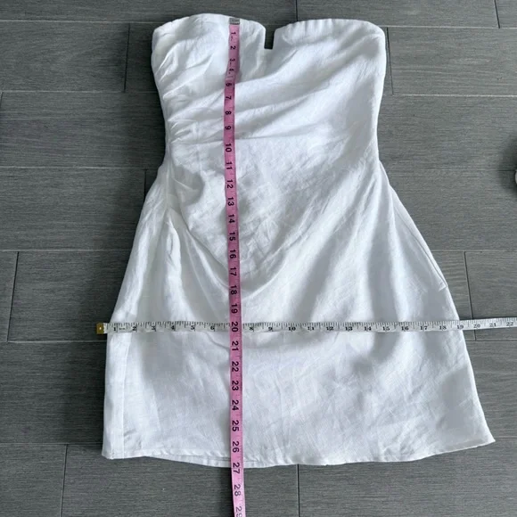 Reformation Abeni White Linen Strapless Mini Dress Sweetheart Neckline Boho  4